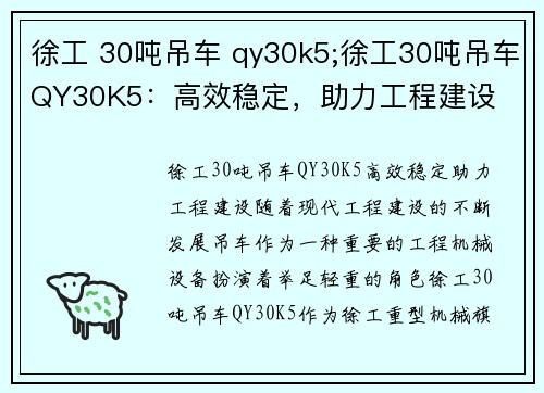 徐工 30吨吊车 qy30k5;徐工30吨吊车QY30K5：高效稳定，助力工程建设